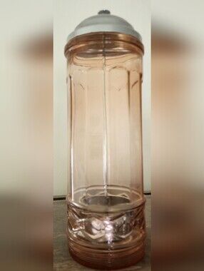 Blush Pink Depression Glass Straw Holder with Lid - Decorative Home Accent